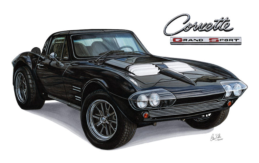 1963 Corvette Grand Sport Superformance Drawing by The Cartist - Clive Botha