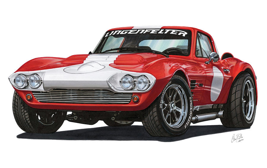 1963 Corvette Grand Sport Drawing by The Cartist - Clive Botha