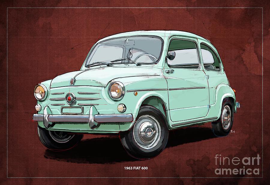 1963 Fiat 600 Blueprint,Original Drawing Drawing by Drawspots ...