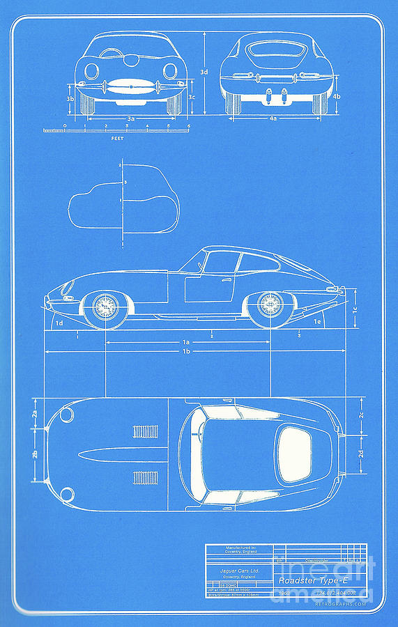 1963 Jaguar XKE Fixed Head Coupe Factory Blueprint Drawing by Retrographs