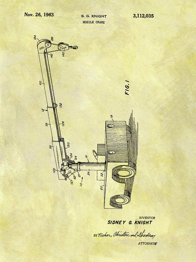 Crane Drawing - 1963 Mobile Crane Patent by Dan Sproul
