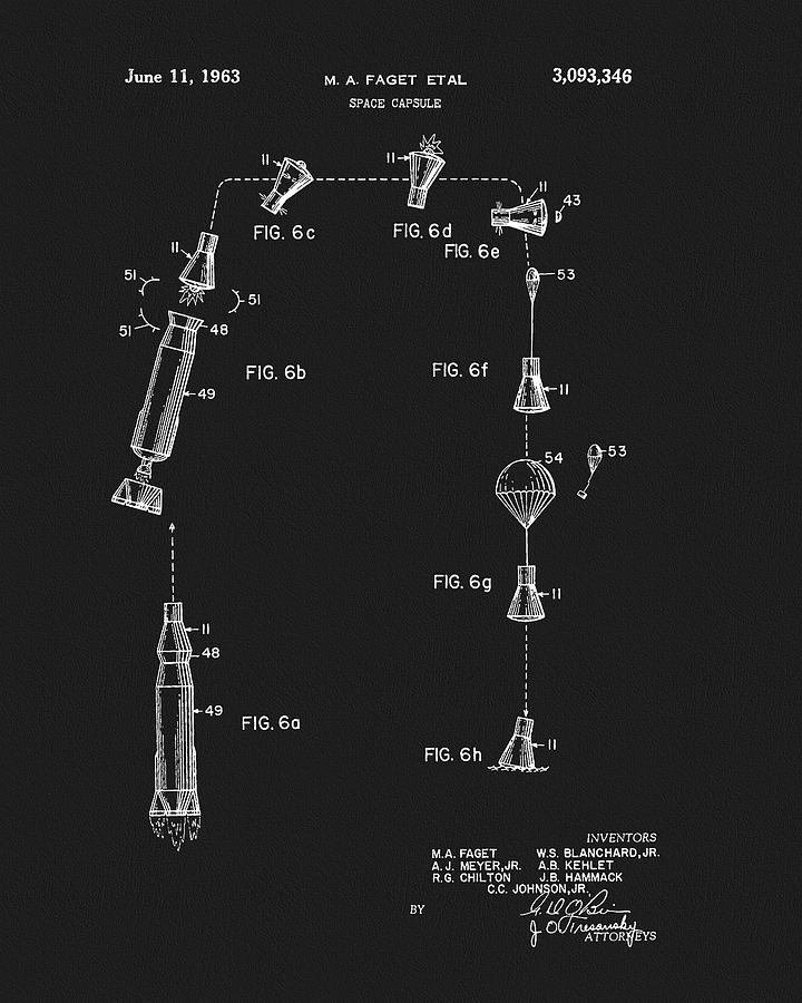 1963 Space Capsule Patent Drawing by Dan Sproul