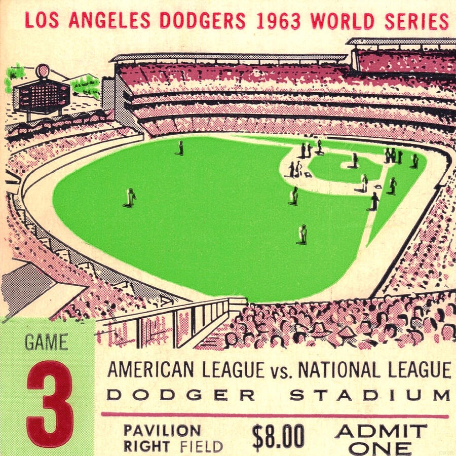 Los Angeles Dodgers Mixed Media - 1963 World Series Dodgers Ticket by Row One Brand