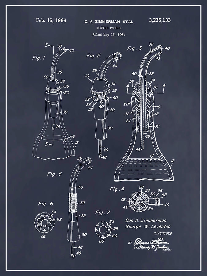 1964 Bottle Pourer Blackboard Patent Print Drawing by Greg Edwards