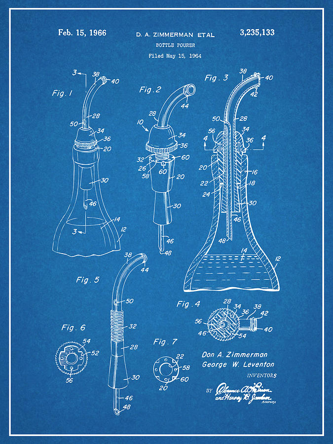 1964 Bottle Pourer Blueprint Patent Print Drawing by Greg Edwards