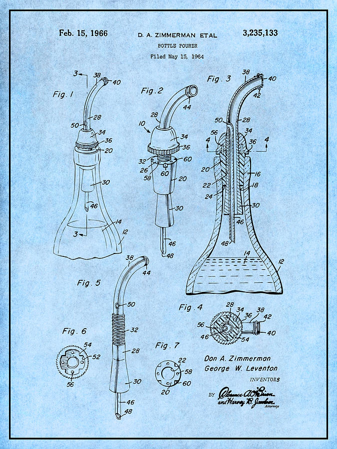 1964 Bottle Pourer Light Blue Patent Print Drawing by Greg Edwards