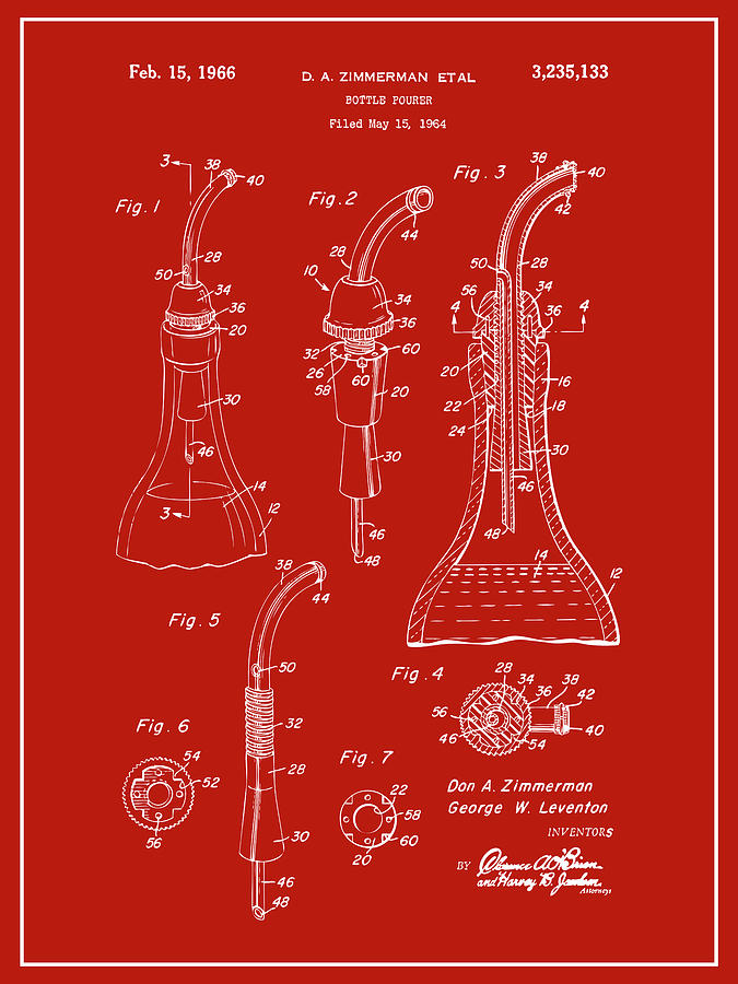 1964 Bottle Pourer Red Patent Print Drawing by Greg Edwards