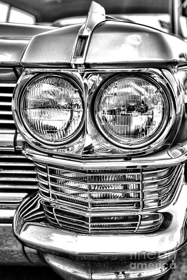1964 Cadillac Headlights black and white Photograph by Paul Ward
