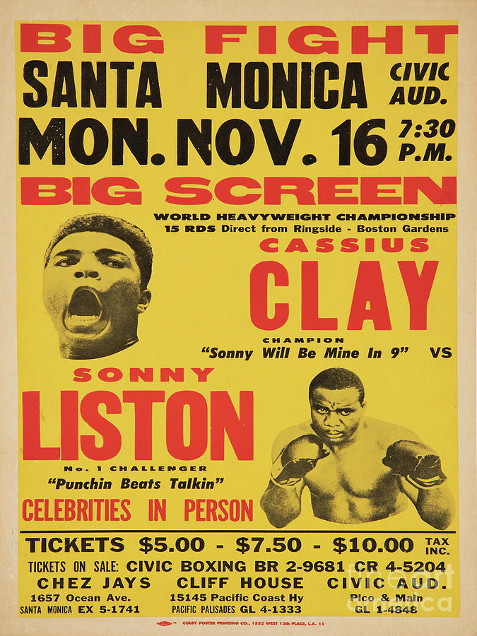 1964 Cassius Clay Muhammad Ali Vs Sonny Liston Fight Poster Digital