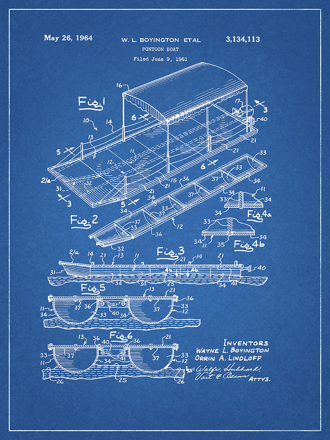 1964 Pontoon Patent Drawing by Dan Sproul