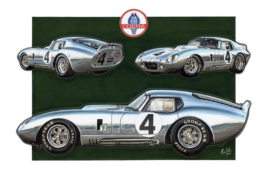 1964 Shelby Cobra Daytona Coupe Drawing by The Cartist - Clive Botha