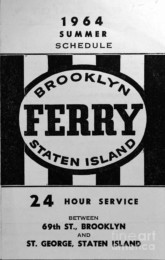 Vintage Photograph - 1964 Staten Island Ferry Schedule between Brooklyn and Staten Island black and white by Paul Ward