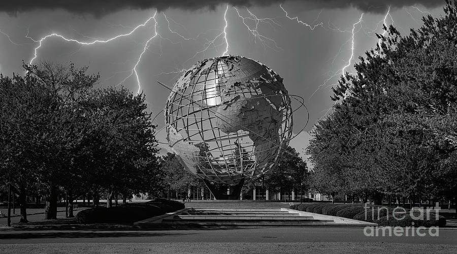 1964 Worlds Fair Queens NY BW Thunder Unisphere  Photograph by Chuck Kuhn