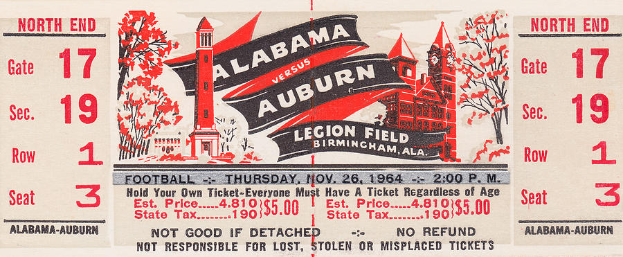 1965 Alabama vs. Auburn Drawing by Row One Brand