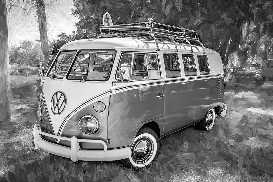 1965 Blue and White Volkswagen Bus Transporter X103 Photograph by Rich Franco