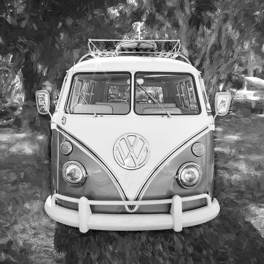 1965 Blue and White Volkswagen Bus Transporter X106 Photograph by Rich Franco