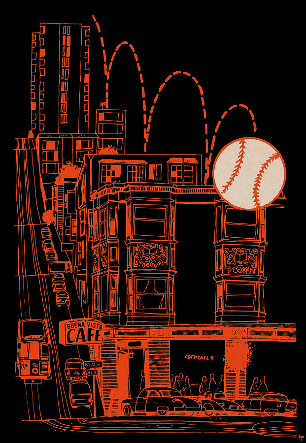 1965 Buena Vista Cafe San Francisco Baseball Art Mixed Media by Row One Brand