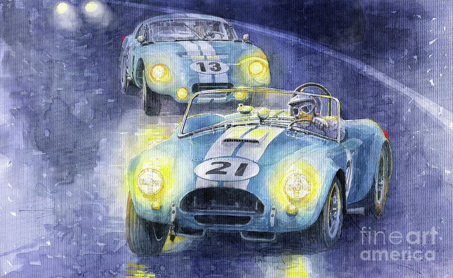 1965 Daytona Coupe #13 Gurney Cobra Roadster #21 Bondurant Painting by Yuriy Shevchuk 1965 Daytona Coupe #13 Gurney Cobra Roadster #21 Bondurant Painting by Yuriy Shevchuk