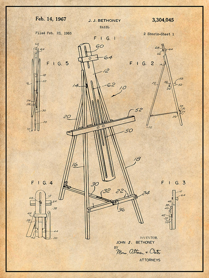 1965 Easel Antique Paper Patent Print Drawing by Greg Edwards