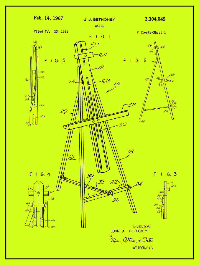 1965 Easel Chartreuse Patent Print Drawing by Greg Edwards