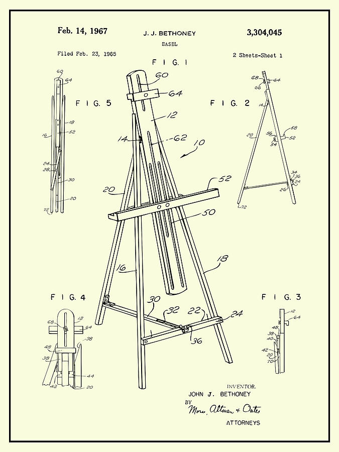 1965 Easel Cream Patent Print Drawing by Greg Edwards