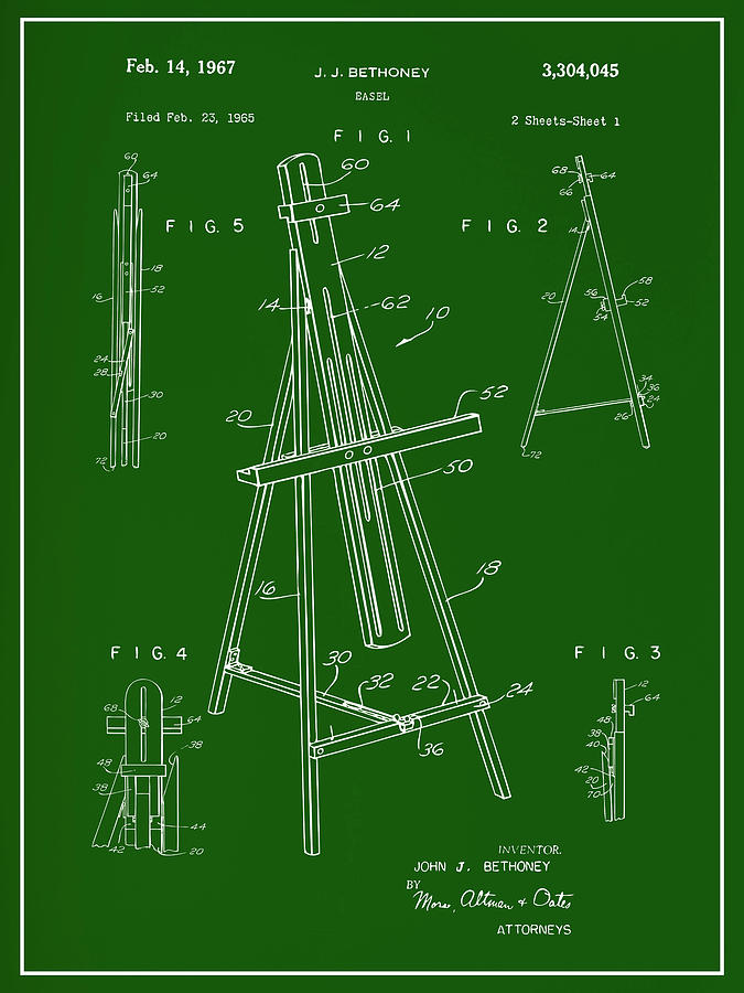 1965 Easel Green Patent Print Drawing by Greg Edwards