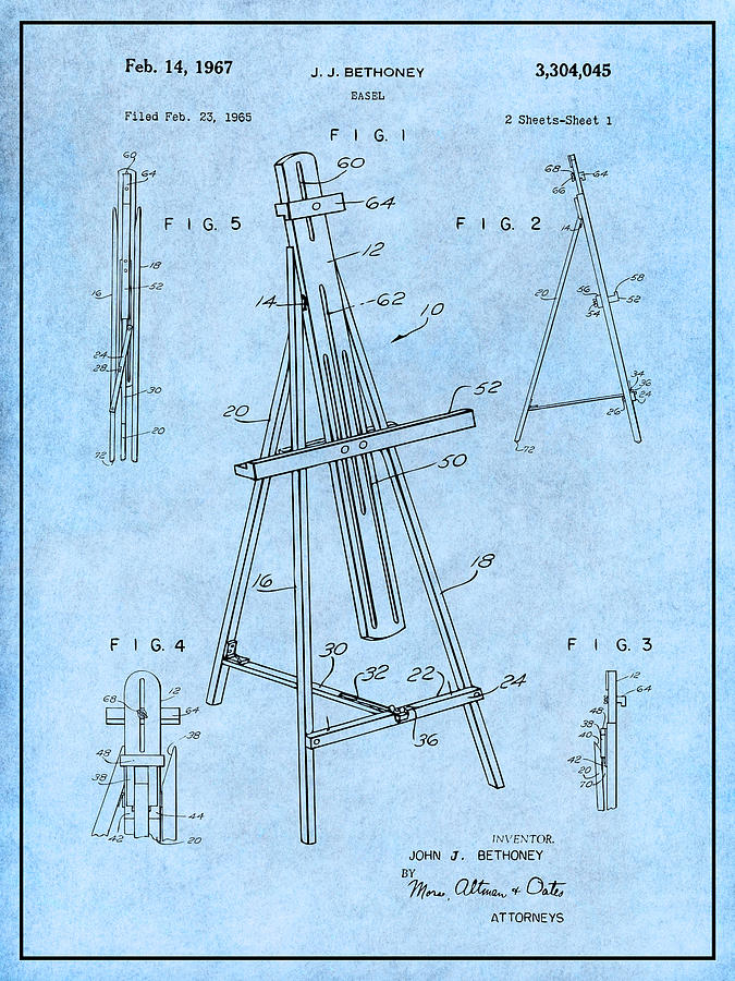 1965 Easel Light Blue Patent Print Drawing by Greg Edwards