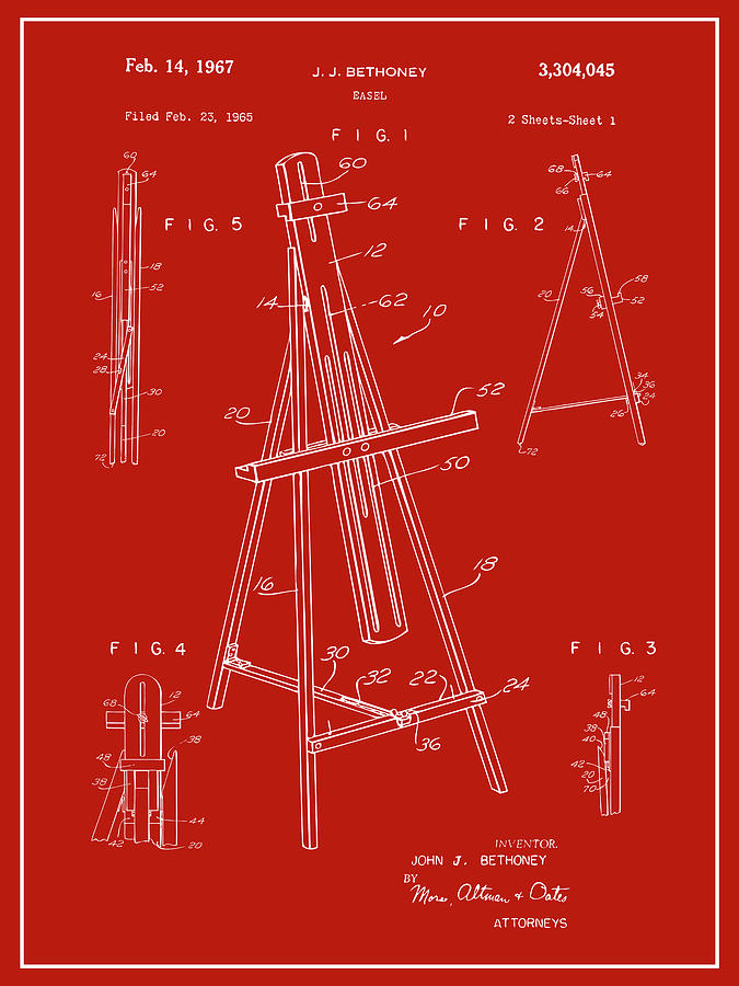 1965 Easel Red Patent Print Drawing by Greg Edwards