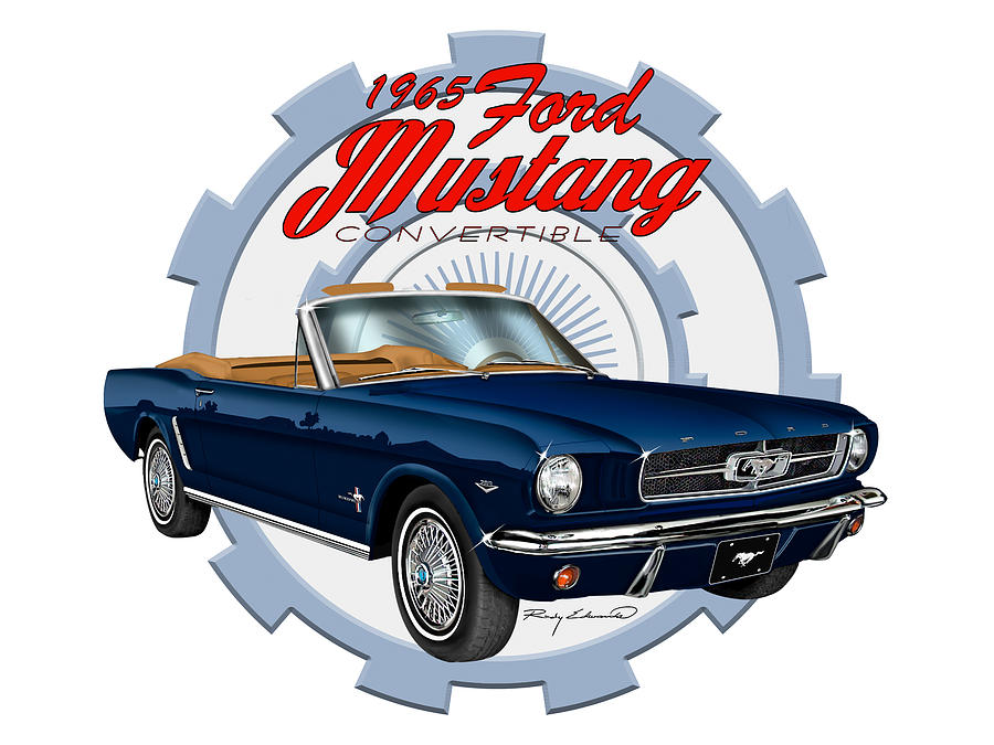 1965 Ford Mustang Convertible Dark Blue Muscle Car Art Drawing by Rudy