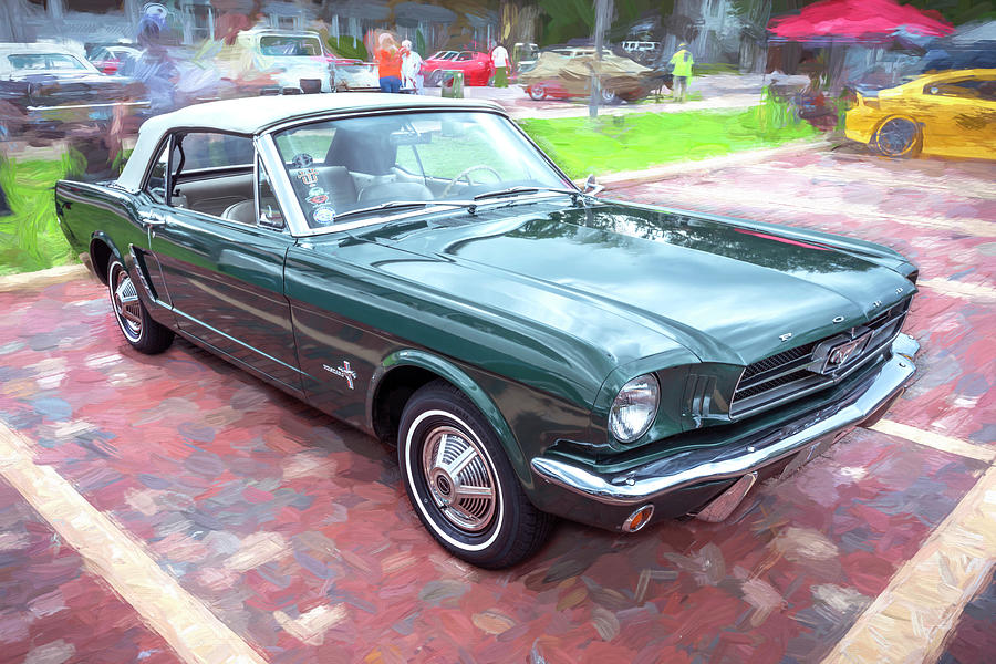 1965 Green Ford Mustang Convertible X107 Photograph by Rich Franco