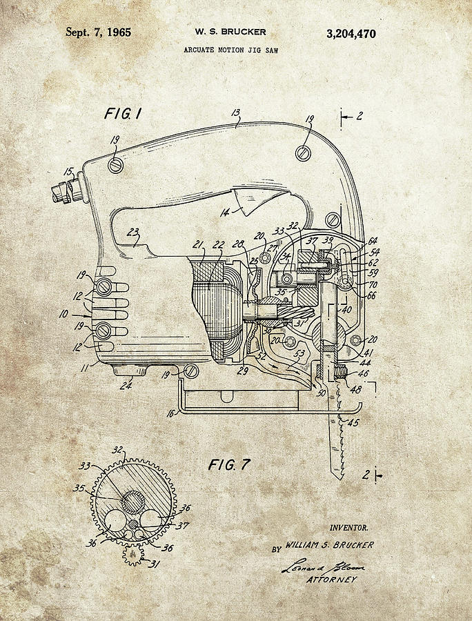 Saw Drawing - 1965 Jigsaw Patent by Dan Sproul