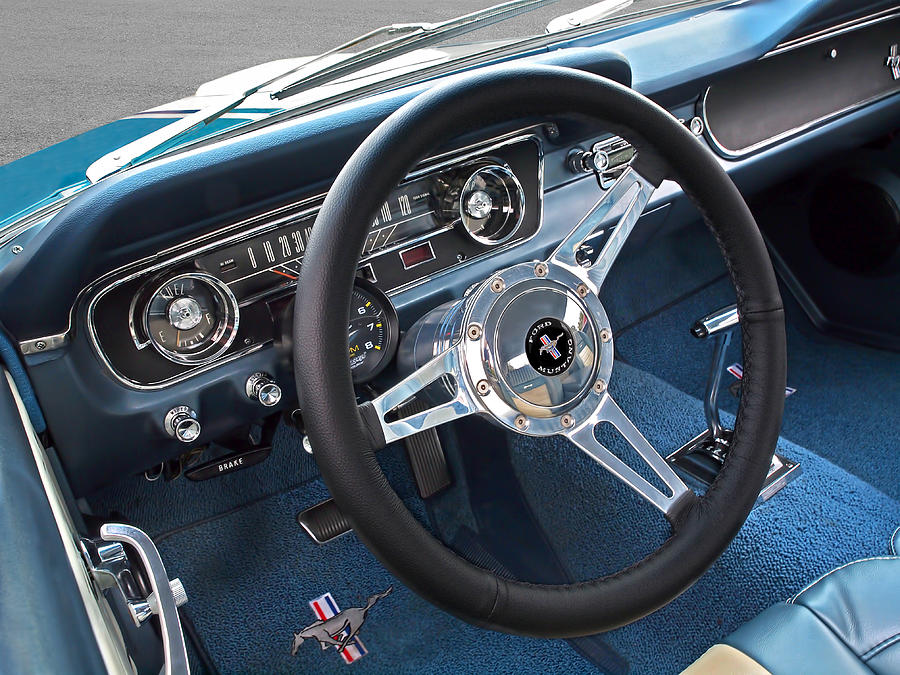 1965 Mustang Interior Dash Dials And Steering Wheel Photograph by Gill Billington