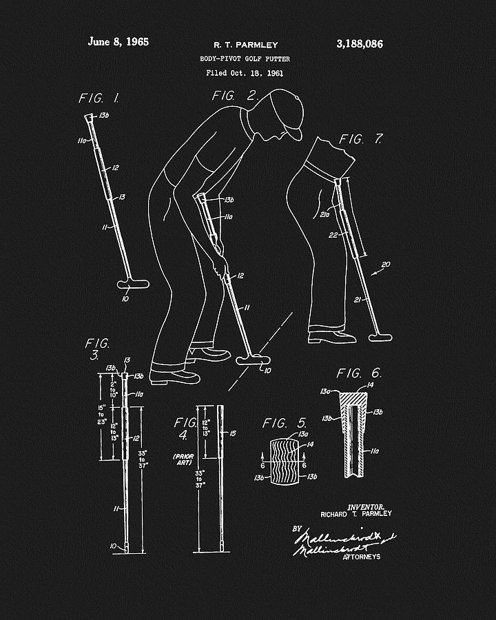1965 Putter Patent Drawing by Dan Sproul
