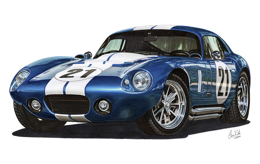 Car Drawing - 1965 Shelby Daytona Coupe by The Cartist - Clive Botha
