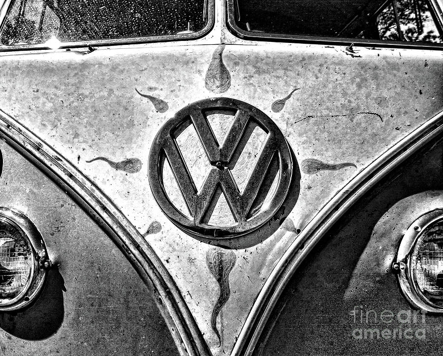Vintage Photograph - 1965 Volkswagen Hippie Van black and white by Paul Ward