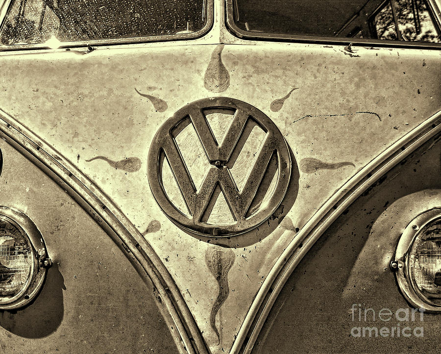 Vintage Photograph - 1965 Volkswagen Hippie Van retro sepia by Paul Ward