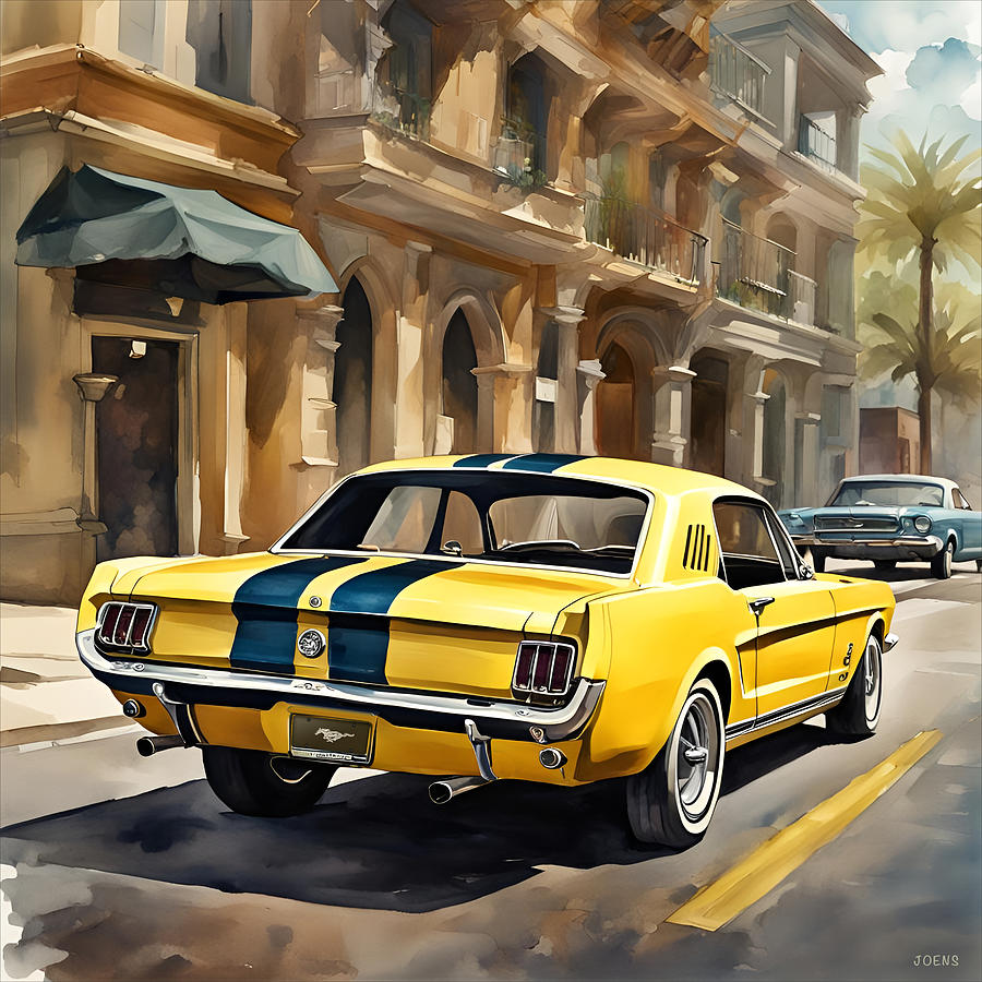 1965 yellow Mustang Digital Art by Greg Joens