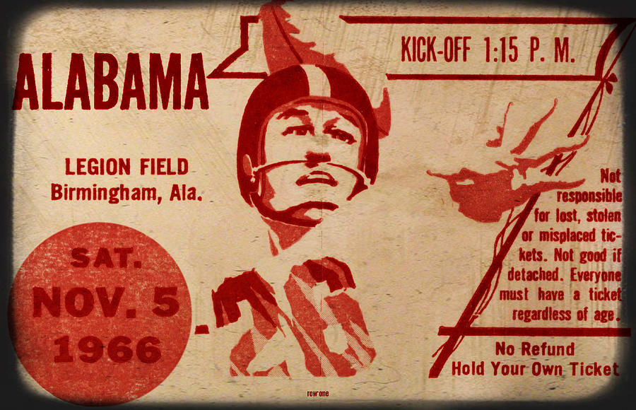 1966 Alabama Football Ticket Art Mixed Media by Row One Brand