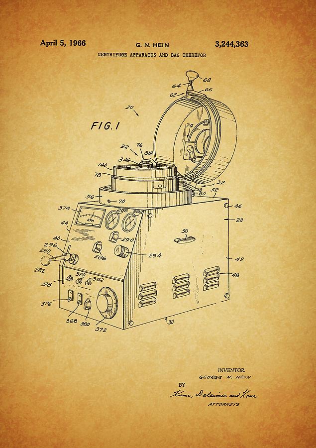 Centrifuge Drawing - 1966 Centrifuge Patent by Dan Sproul