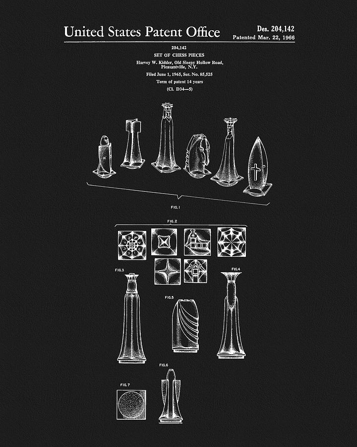 Queen Drawing - 1966 Chess Set Patent by Dan Sproul