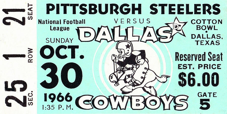 1966 Dallas Cowboys Football Ticket Art Mixed Media by Row One Brand