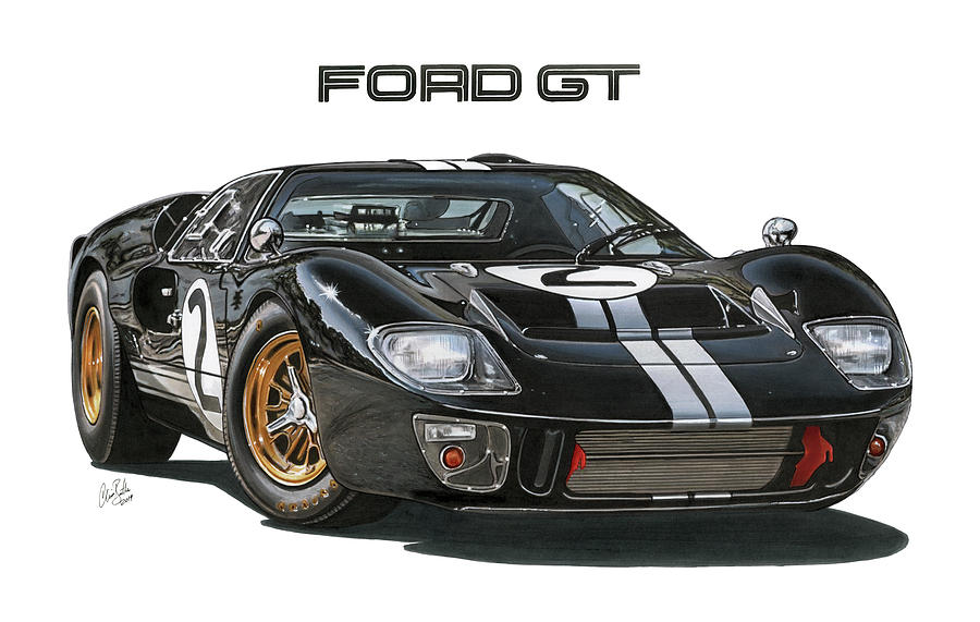 1966 Ford GT40 Drawing by The Cartist - Clive Botha