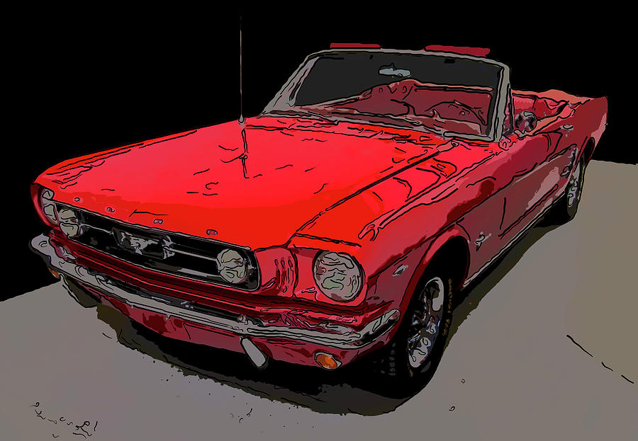 Ford Drawing - 1966 Ford Mustang Convertible Digital drawing by Flees Photos