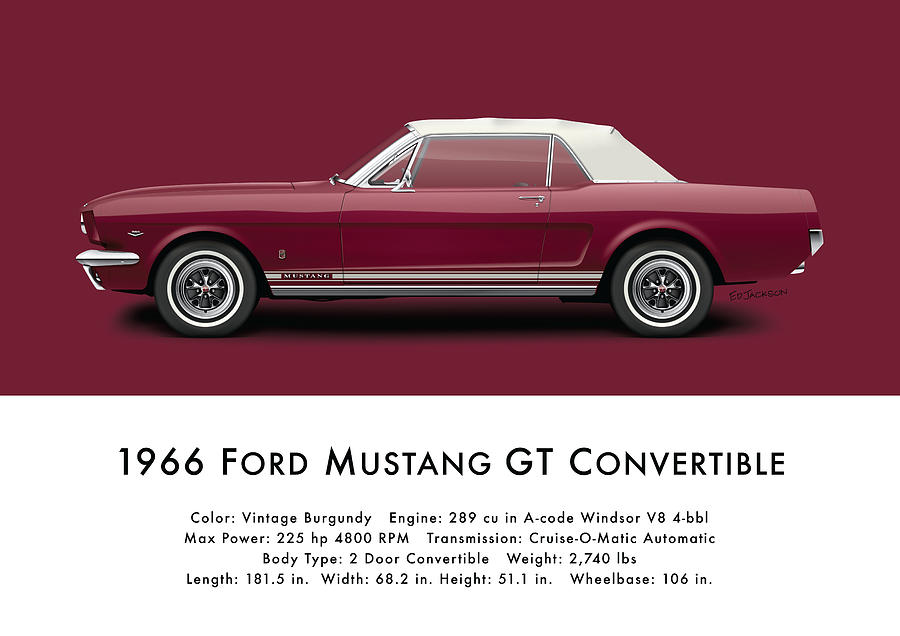 1966 Ford Mustang GT Convertible - Vintage Burgundy Digital Art by Ed ...