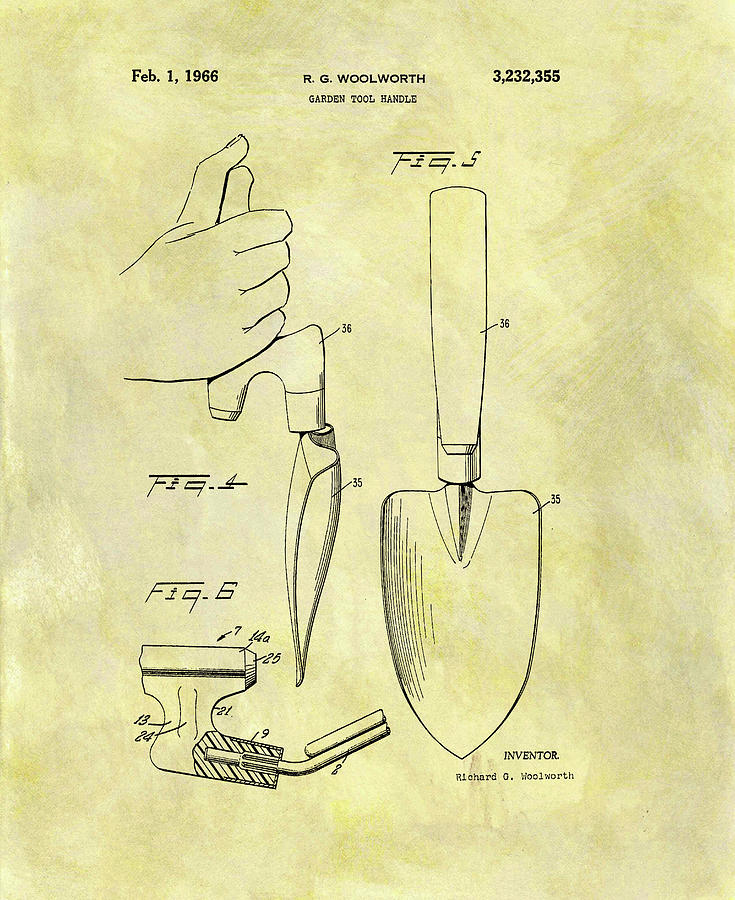 Garden Drawing - 1966 Garden Shovel Patent by Dan Sproul