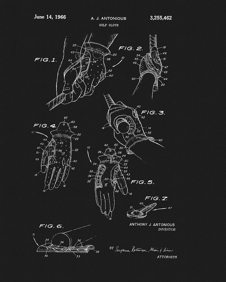 Glove Drawing - 1966 Golf Glove Patent by Dan Sproul