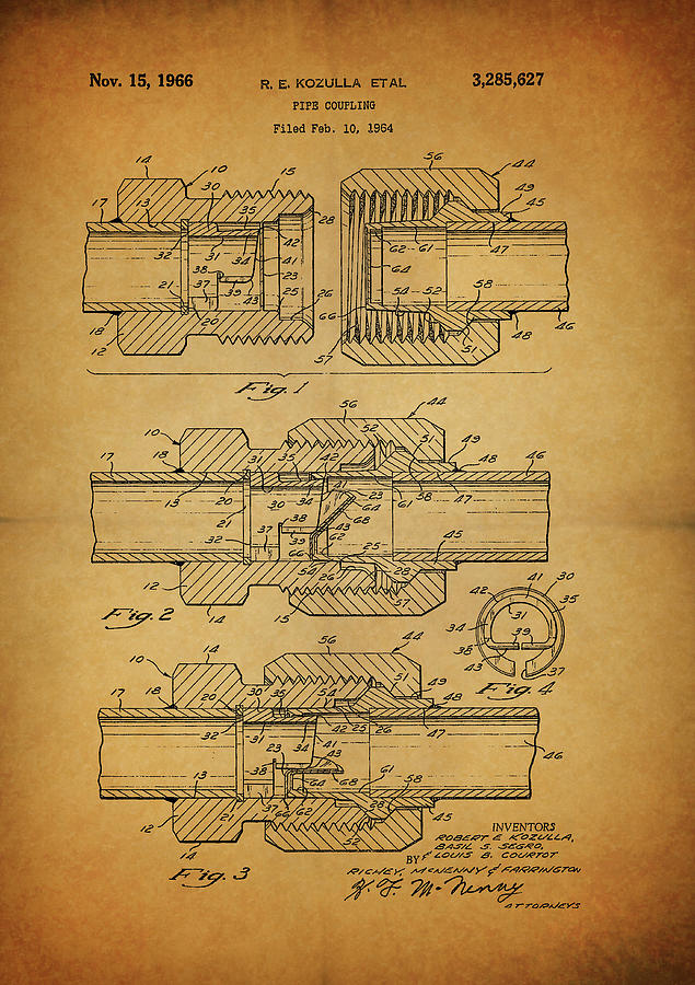 Pipe Drawing - 1966 Pipe Coupling Patent by Dan Sproul
