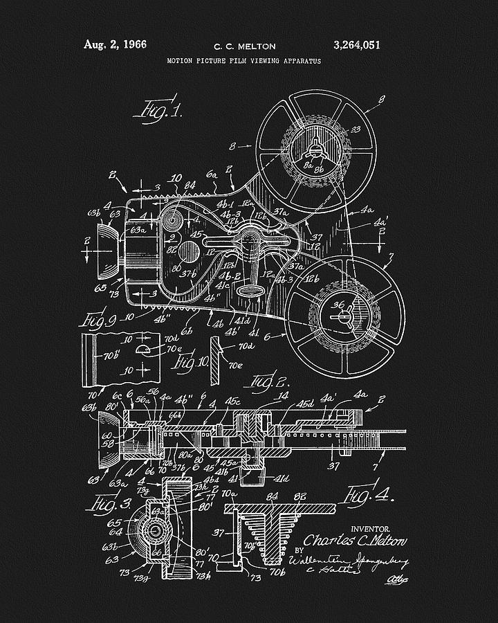 1966 Theater Reel Projector Drawing by Dan Sproul