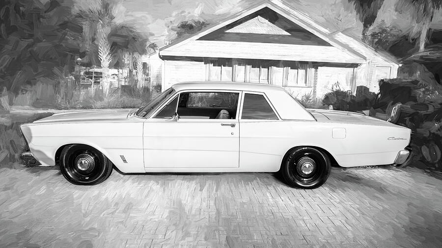 Black And White Photograph - 1966 White Ford Galaxie Custom 500 XL X107 by Rich Franco