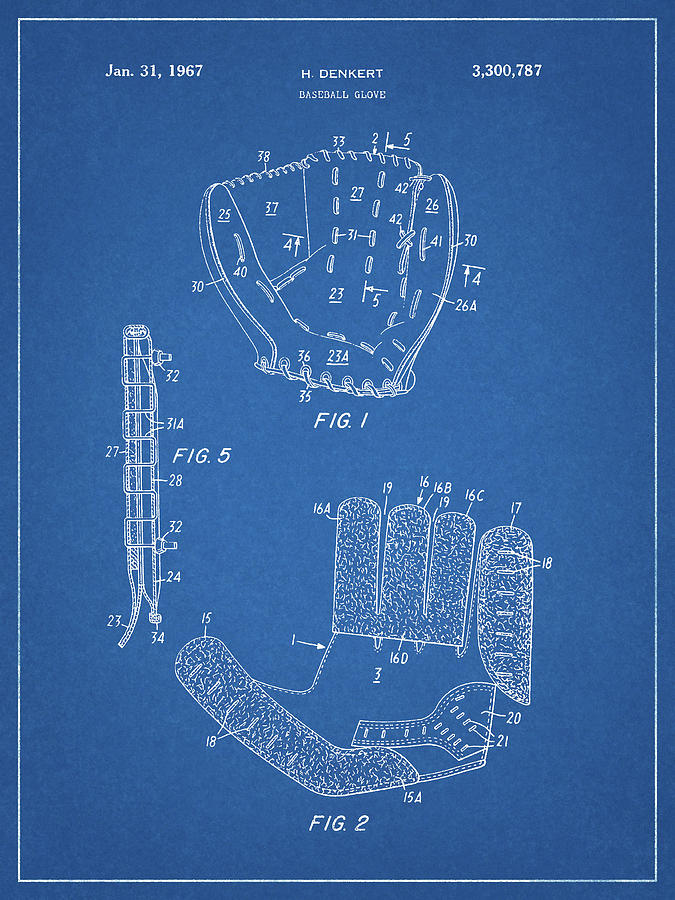 1967 Baseball Glove Patent Blueprint Drawing by Dan Sproul